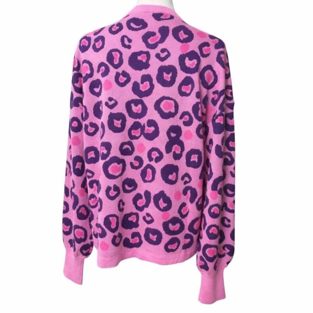 Lilly Pulitzer Pink Leopard Print V-Neck Sweater M - Picture 3 of 5